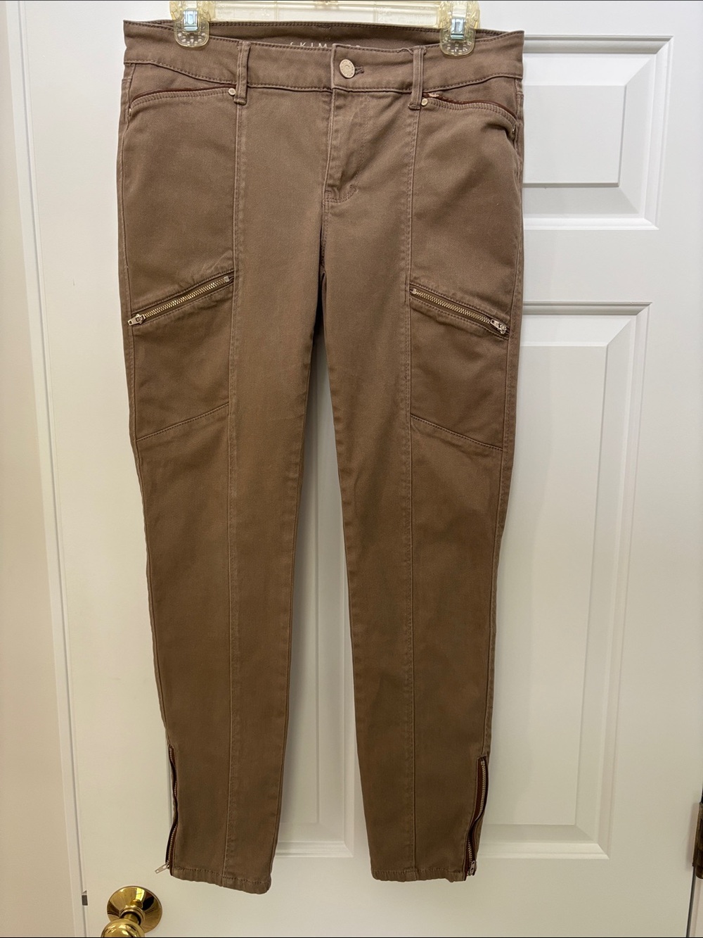 White House Black Market Taupe Skinny Pants with Zippers Size 4
